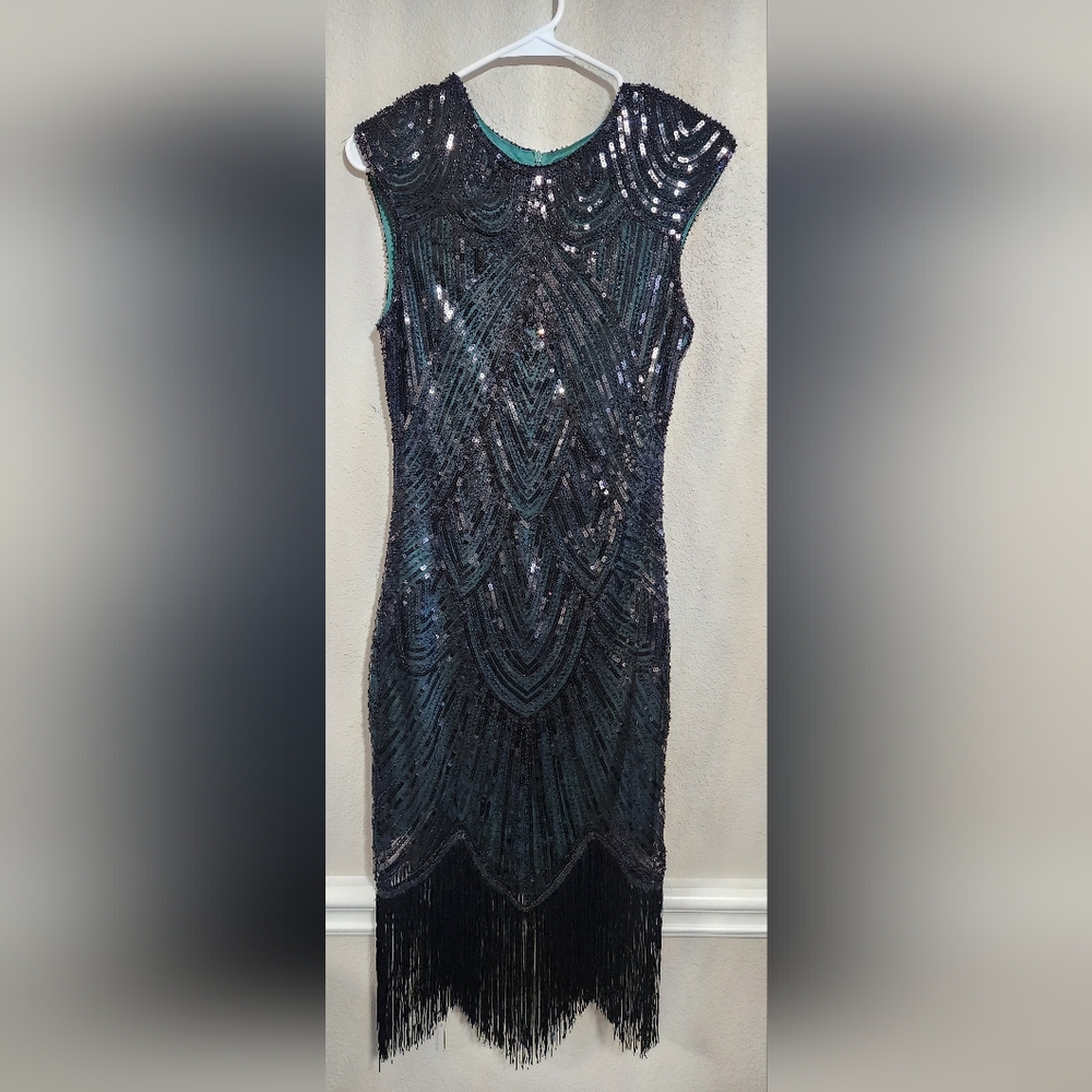 Fundaisy Black Sequin Fringe Flapper Dress